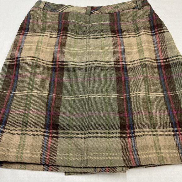 Liz Claiborne Y2K Skirt 10 Green Plaid Mini Wool Blend Dark Academia Preppy - Picture 3 of 9